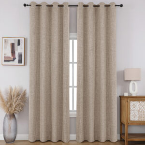 CUCRAF 100% Blackout Window Curtains 84 inches Long 2 Panels Set, Faux Linen Look Thermal Insulated Grommet Drapes