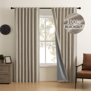 CUCRAF Natural Linen 100% Blackout Curtains 84 Inch Length 2 Panels Set, Back Tab and Rod Pocket Curtain for Living Room Bedroom, Room Darkening Window Drapes Thermal Insulated, (52x84 inch, Linen)