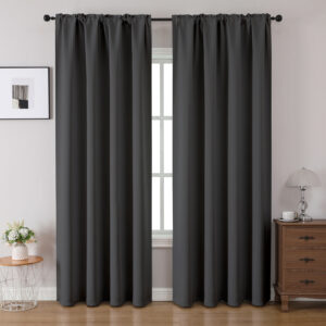 CUCRAF Blackout Curtains 84 inches Long 2 Panels Set for Bedroom, Dark Grey Rod Pocket Room Darkening Curtain for Living Room, Thermal Insulated Window Drapes (W 52 x L 84 Inch)