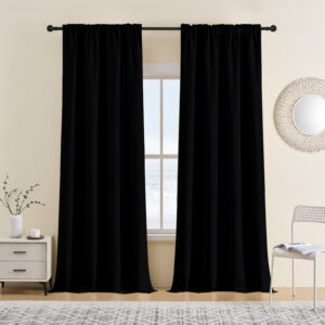 CUCRAF Pure Black Blackout Curtains 84 inch Length 2 Panels Set, Rod Pocket Room Darkening Drapes for Bedroom Living Room, Insulated Thermal Light Blocking Window Curtain (52 x 84 inches)
