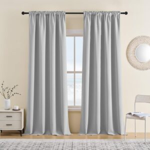 CUCRAF Greywish Blackout Curtains 84 inch Length 2 Panels Set, Rod Pocket Room Darkening Drapes, Insulated Thermal Light Blocking Window Curtain for Bedroom Living Room (52 x 84 inches)