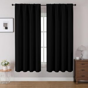 CUCRAF Blackout Curtains 54 inches Long 2 Panels Set for Bedroom, Black Rod Pocket Room Darkening Curtain for Living Room, Thermal Insulated Window Drapes (W 52 x L 54 Inch)