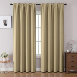 CUCRAF Blackout Curtains 63 inches Long 2 Panels Set for Bedroom, Beige Rod Pocket Room Darkening Curtain for Living Room, Thermal Insulated Window Drapes (W 52 x L 63 Inch)