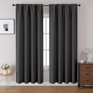 CUCRAF Blackout Curtains 45 inches Long 2 Panels Set for Bedroom, Dark Grey Rod Pocket Room Darkening Curtain for Living Room, Thermal Insulated Window Drapes (W 52 x L 45 Inch)