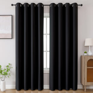 CUCRAF Black Blackout Curtains 96 inch Length 2 Panels Set, Room Darkening Drapes for Living Room Bedroom, Thermal Insulated Light Blocking Grommet Window Curtain (W52 x L96 Inch)